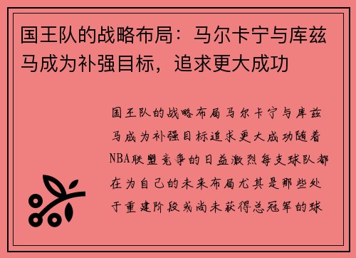 国王队的战略布局：马尔卡宁与库兹马成为补强目标，追求更大成功