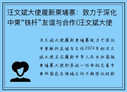 汪文斌大使履新柬埔寨：致力于深化中柬“铁杆”友谊与合作(汪文斌大使年轻照片)