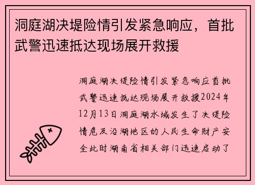 洞庭湖决堤险情引发紧急响应，首批武警迅速抵达现场展开救援